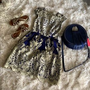 ⭐️Gold Lace and Royal Blue Midi Dress⭐️